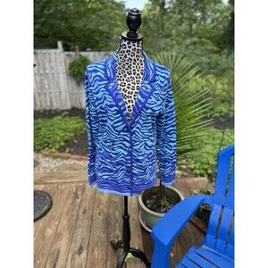 Isaac Mizrahi Live Women's Long Sleeve Blazer Jacket Sweater Blue Button Sz L